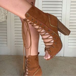 Liliana Faux Suede Gladiator / Fairy Ankle Boots - Heels With Rhinestones Size 7